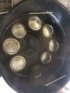 homemade dandelion jelly in the jars being sealed