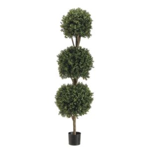 Replica boxwood triple ball topiary tree décor, perfect for weddings and corporate events in Vancouver.