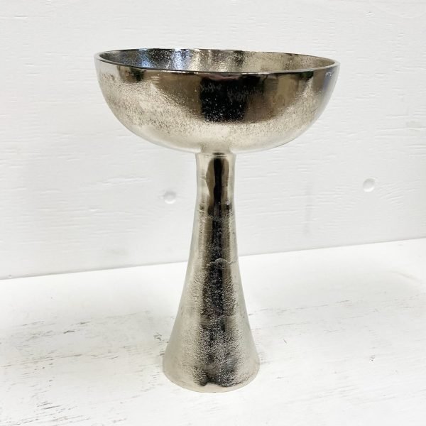 Metal Pedestal Bowl - Reversible, Silver