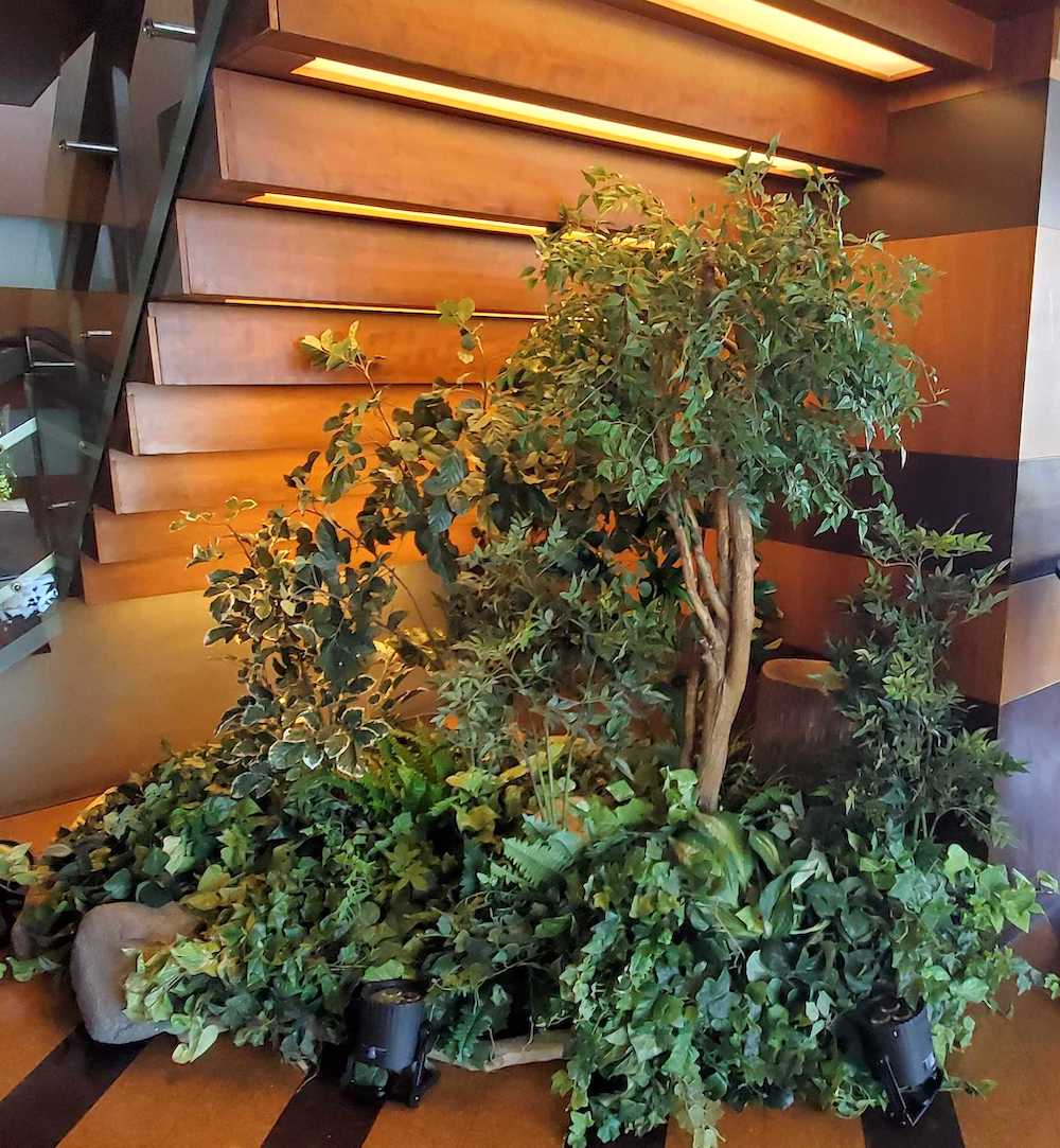 Artificial West Coast tree vignette rental by Greenscape Design in Vancouver.