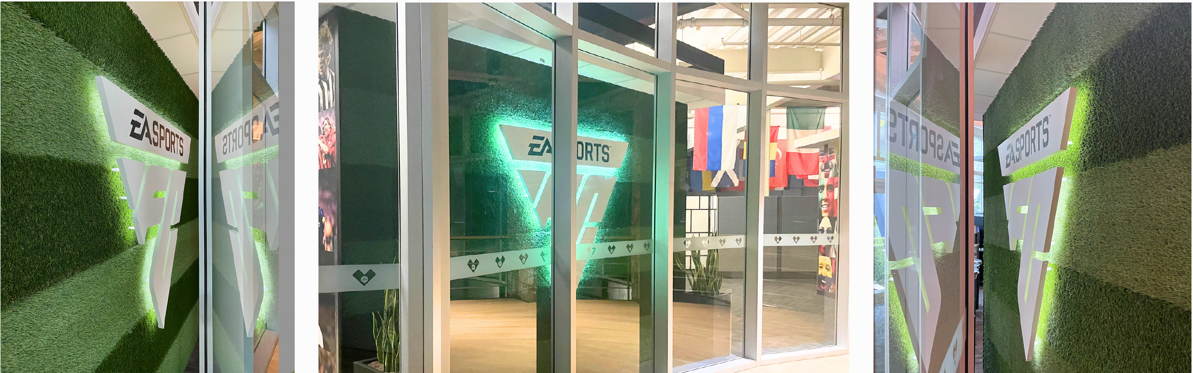Branded preserved moss wall by Greenscape Design at EA Sports head office in Vancouver.