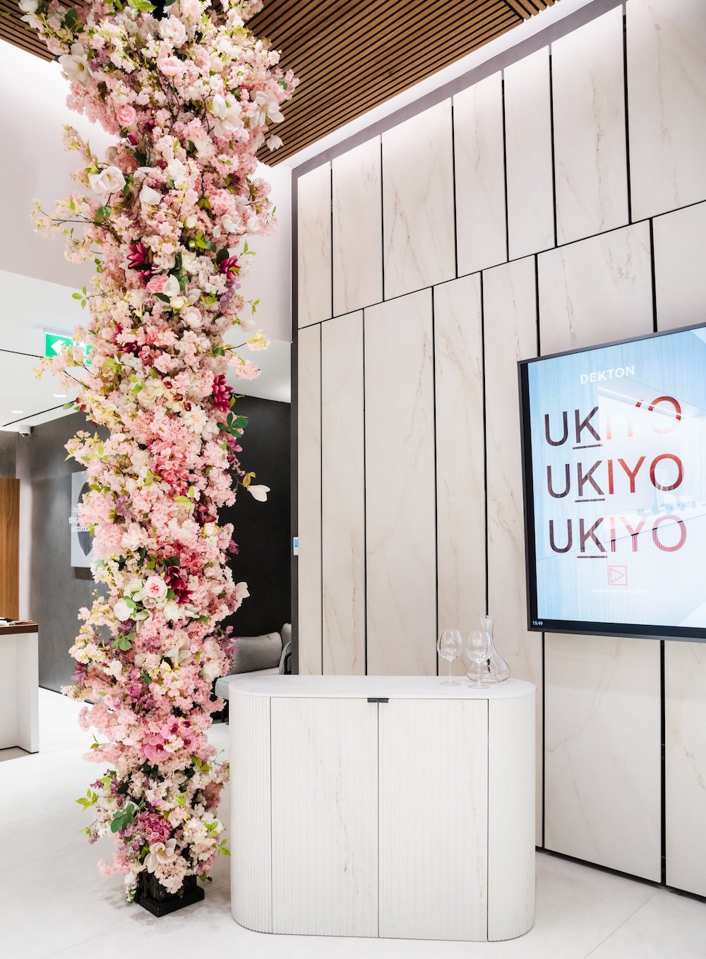 Custom vertical floral tower event rental by Greenscape Design in Vancouver.