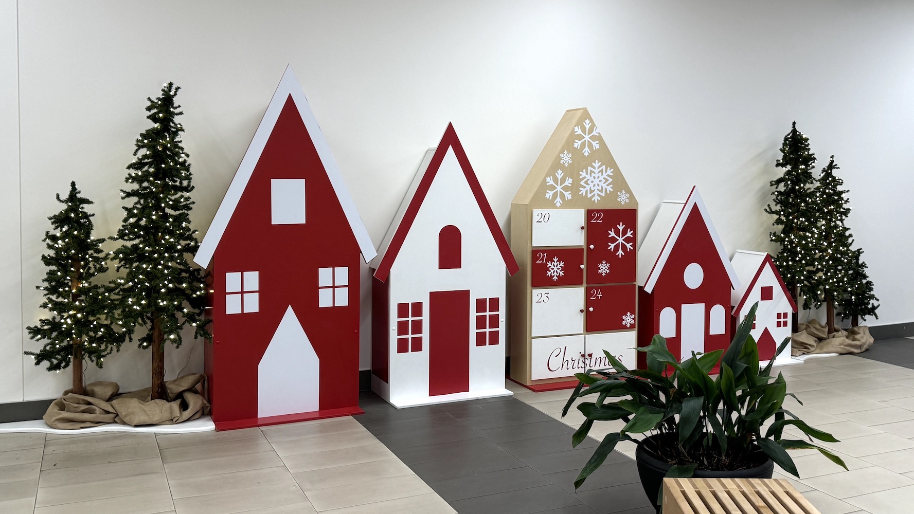 Family-friendly holiday advent calendar display by Greenscape Design at Cottonwood Mall, Chilliwack.