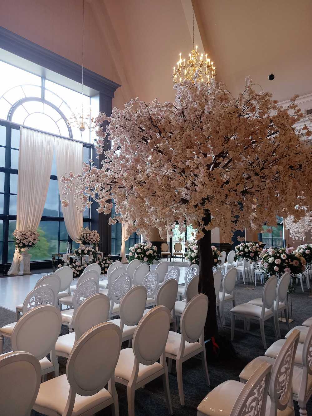 Replica Pink Cherry Blossom Tree wedding ceremony decor by Greenscape Design.