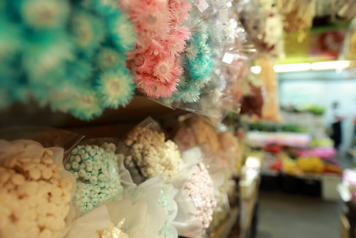 variety of fake colourful flowers
