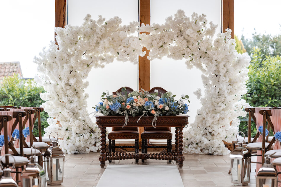 floral arch made of artificial plants for wedding