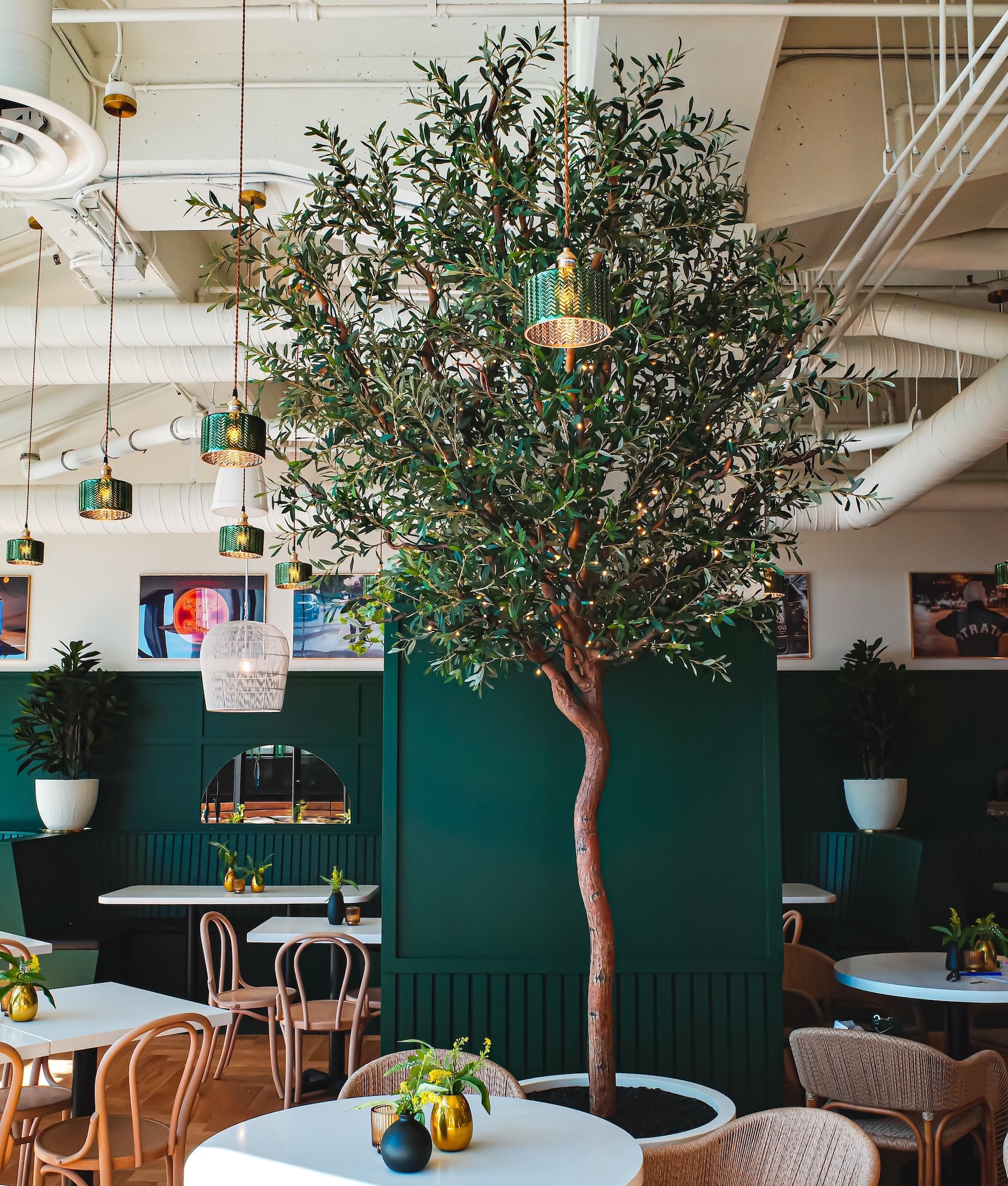 Enhance restaurant interiors with faux potted plants. A biophilic design element that adds greenery and elegance with no maintenance required.