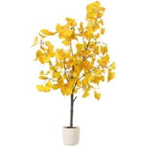 Faux yellow ginkgo leaf tree in a white planter with bright golden foliage for event and display rentals.