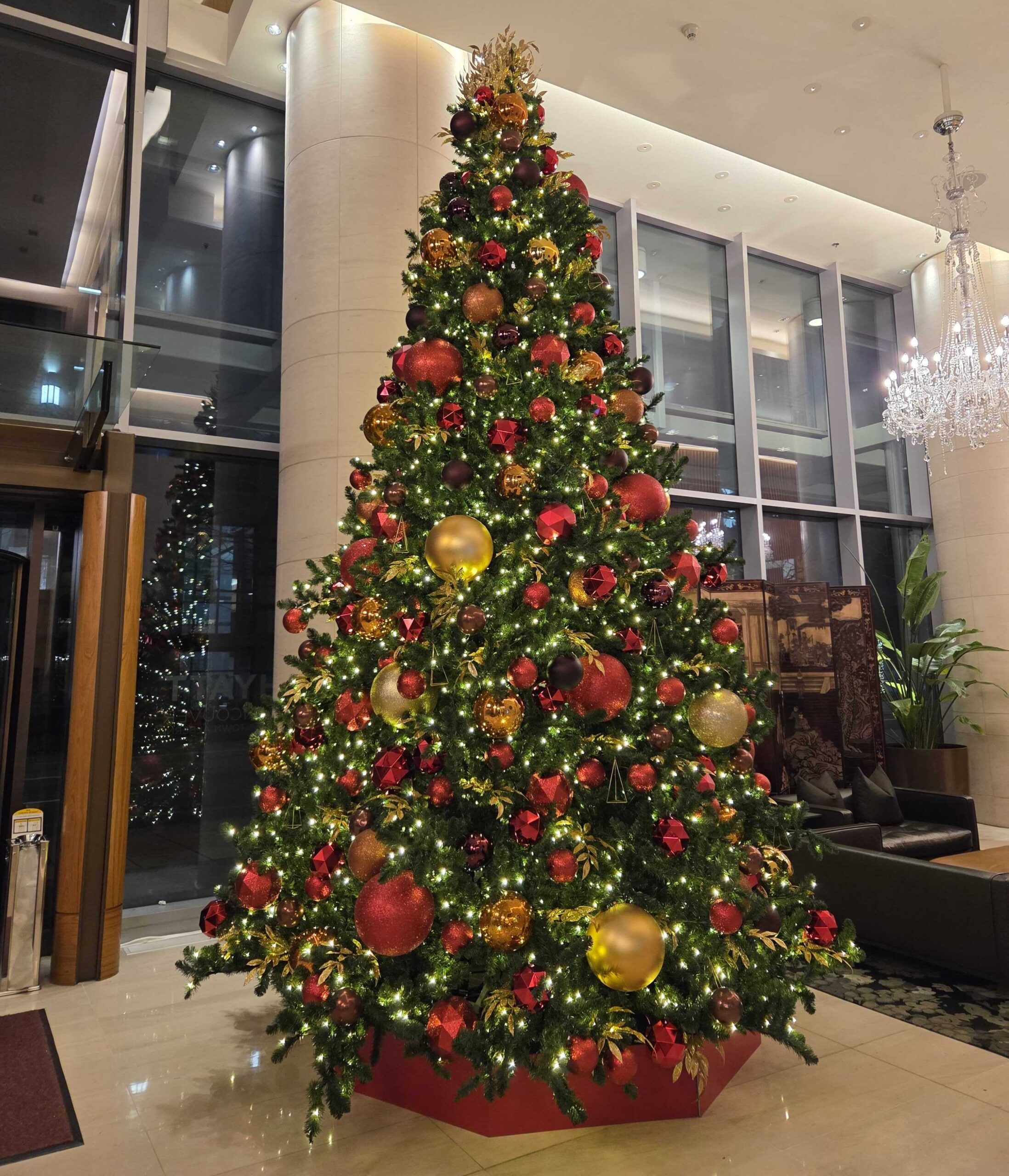Traditional Christmas tree in a hotel lobby