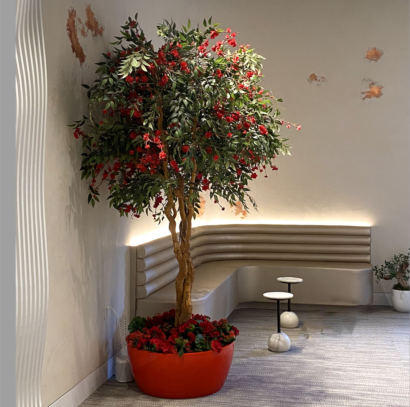 Cherry blossom tree in a commercial lobby for Lunar New Year display