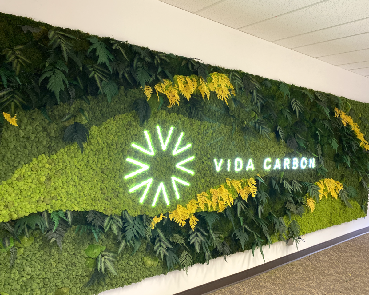 Greenscape Design Moss and Preserved Plant Wall Corporate Office Vida Carbon Branded Logo